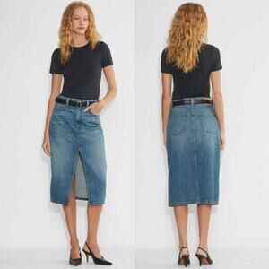 DENIM FORUM Aritzia The '90s Halle Denim High Rise Midi Skirt Size 24
